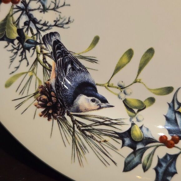 Set 5 Lenox Winter Greetings Cardinal + Ribbon 10.75" dinner Plates Gold Rim - Picture 4 of 11